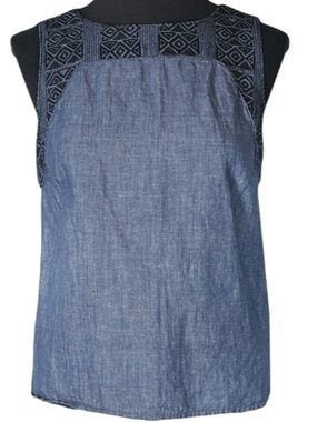 Madewell Linen-Cotton Straight Hem Embroidered Top In Indigo Style A5641 Sz M